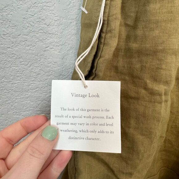 NWT Sigrid Olsen Army Green 100% Linen High Waist Paper Bag Tie Front Shorts L - Picture 5 of 5